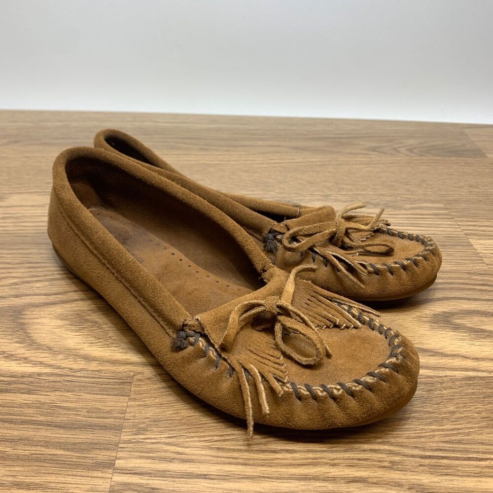 Minnetonka Shoes Womens 9 403 Kilty Hardsole Slip On Moccasins Brown Suede
